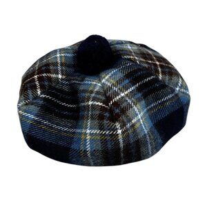 Vintage Blue Green Wool Scottish Bonnet Scottish Clanwear Highlander Hat Beret